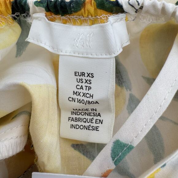 H&M Tiered Maxi Dress XS Womens Lemon Print Strappy Sundress Summer Resort Fruit - Picture 5 of 8